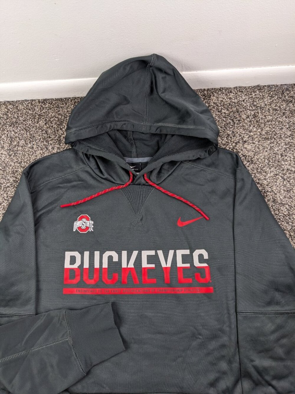 Ohio State Buckeyes Hoodie Nike Therma Fit Fleece Gray Sweatshirt Mens Large